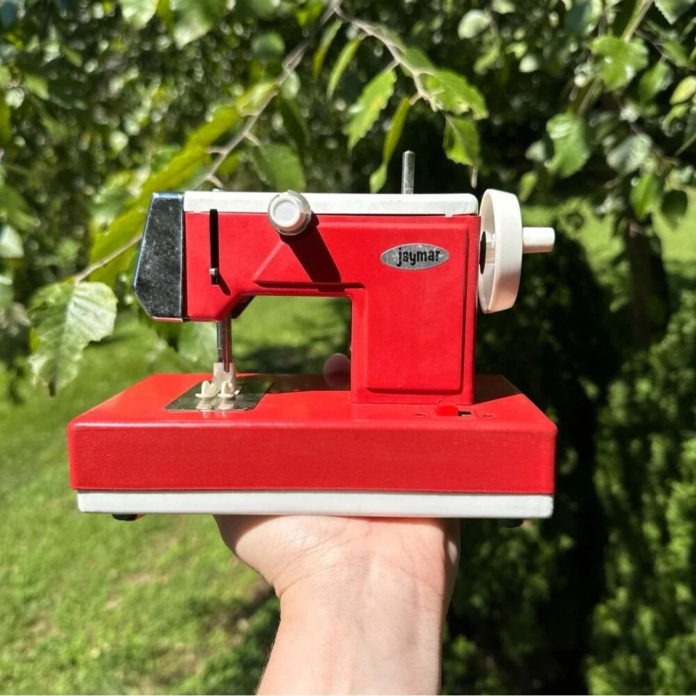 Vintage Jaymar Children's Toy Red White Sewing Machine 1960s